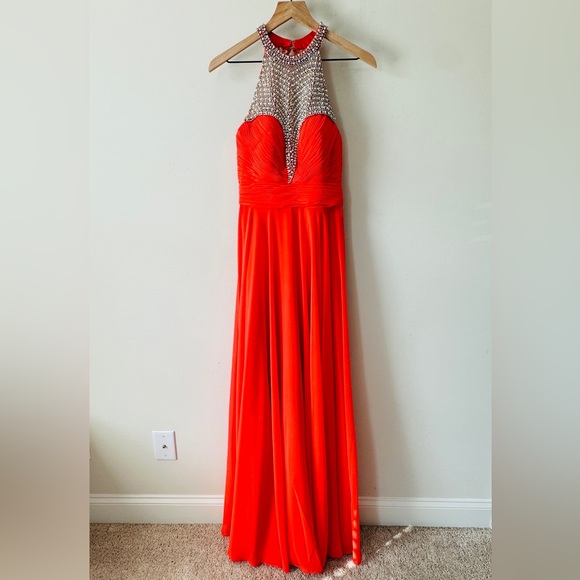 Cinderella Divine Beautiful Bright Coral & Rhinestone Embellished Formal Gown 4 - Picture 2 of 8